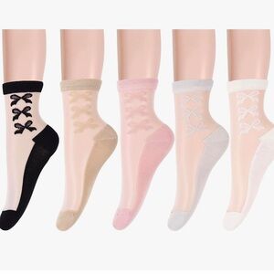 Set of 5 Pastel rainbow bow socks gothic Lolita pink black white beige new ankle